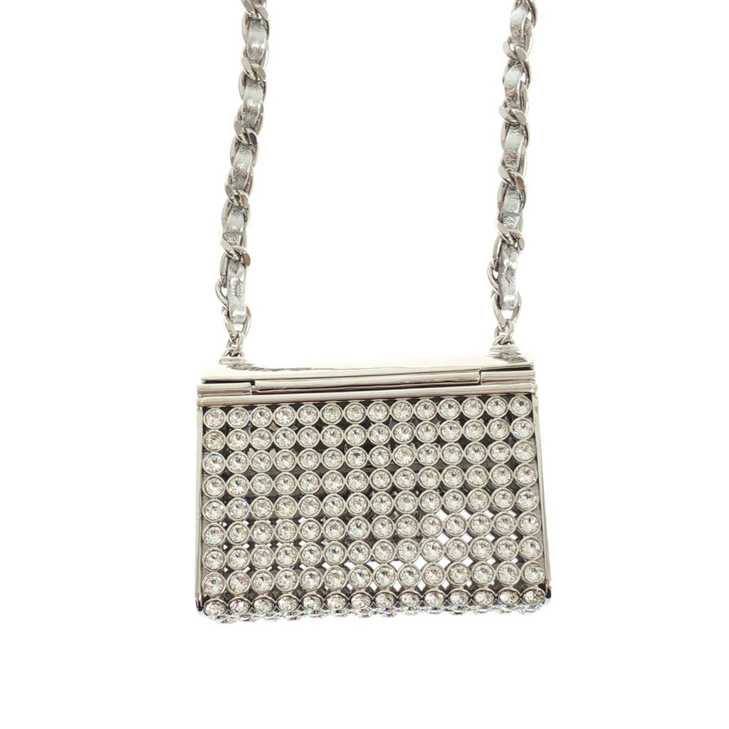 Chanel CC Logo Quilted Bag Necklace Silver — view 5