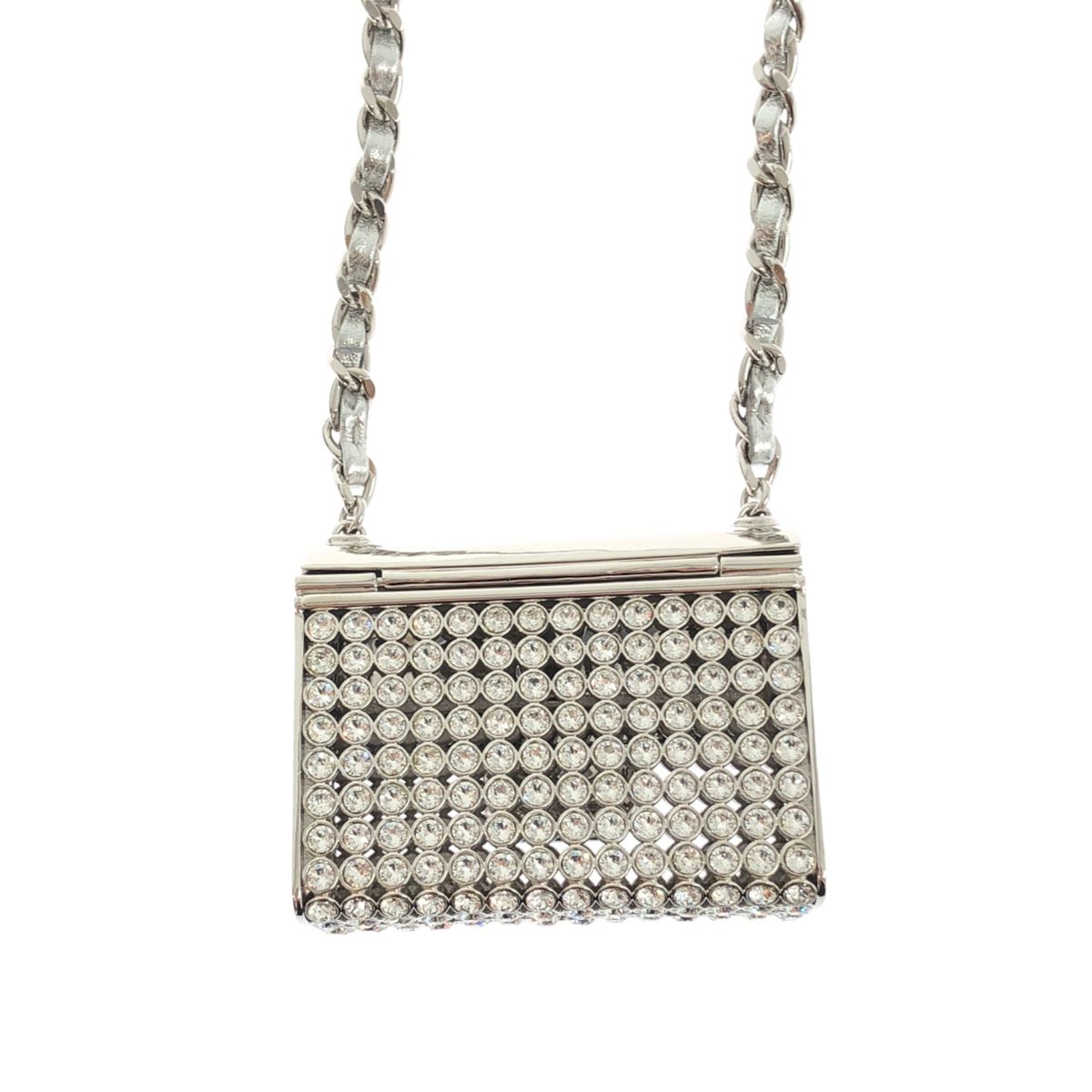 Chanel CC Logo Quilted Bag Necklace Silver — view 5