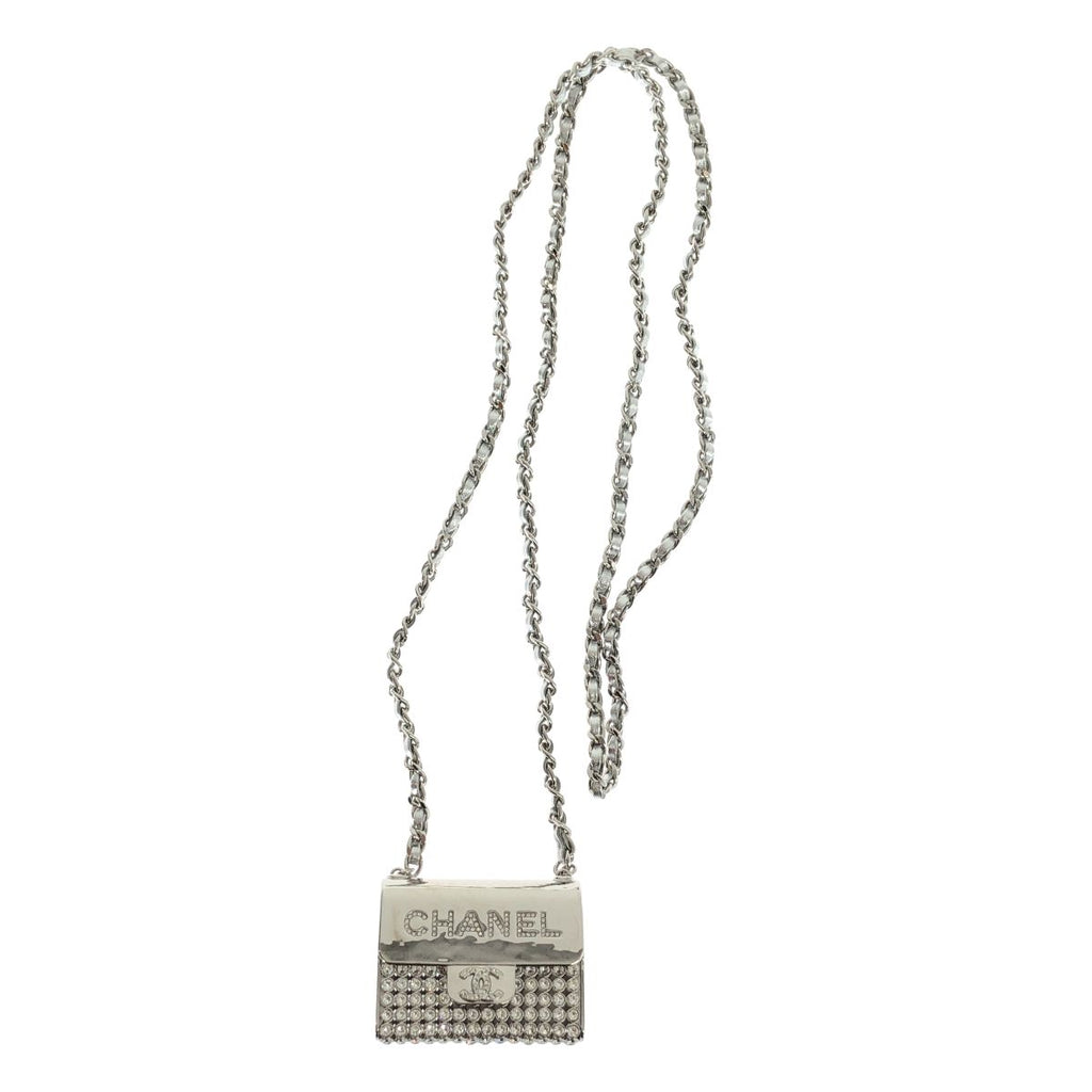 Chanel CC Logo Quilted Bag Necklace Silver — view 2