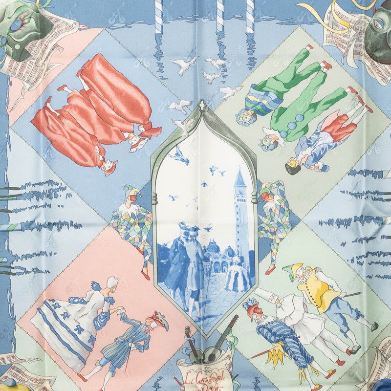 Hermes Carre 90 le Carnaval de Venise Carnival Scarf Blue Multicolor Silk — view 2