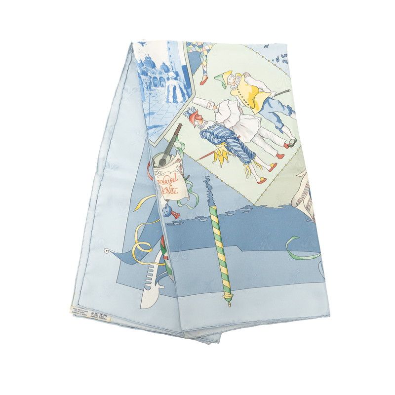 Hermes Carre 90 le Carnaval de Venise Carnival Scarf Blue Multicolor Silk — view 8