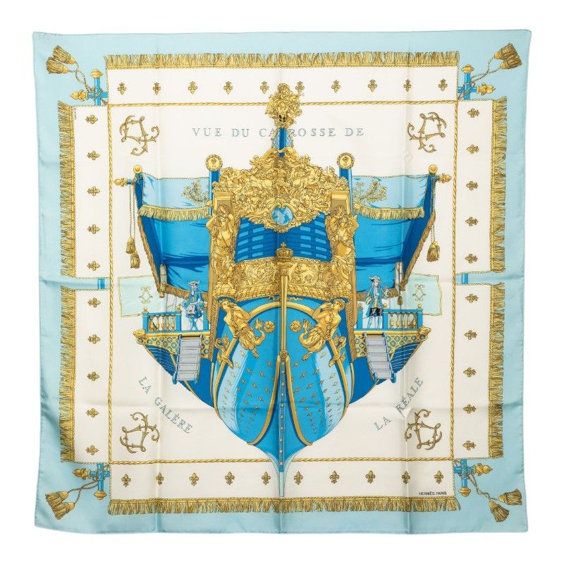Hermes Carre 90 Vue du Carrosse de la Galere la Reale Queen Coronation Scarf
