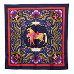 Hermes Carre 90 Cheval Turc Horse Scarf Navy Multicolor Silk