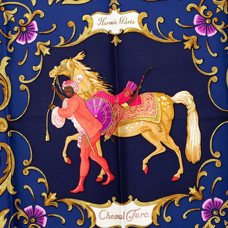 Hermes Carre 90 Cheval Turc Horse Scarf Navy Multicolor Silk — view 2