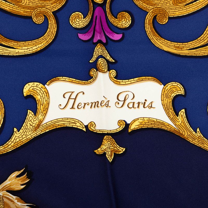 Hermes Carre 90 Cheval Turc Horse Scarf Navy Multicolor Silk — view 3