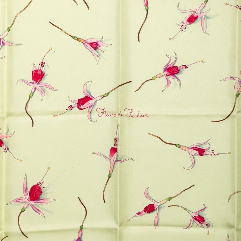 Hermes Carre 90 Fleurs de Fuchsia Scarf Green Multicolor Silk — view 2