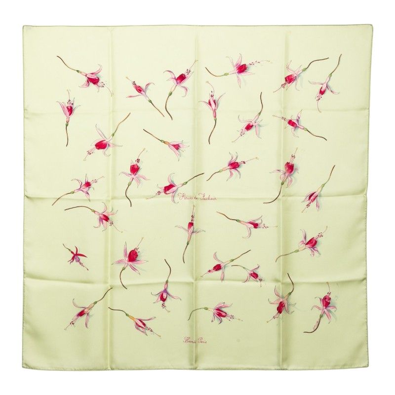 Hermes Carre 90 Fleurs de Fuchsia Scarf Green Multicolor Silk