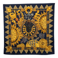 Hermes Carre 90 L'or Des Chefs Gold of the Chiefs Scarf Navy Multicolor Silk