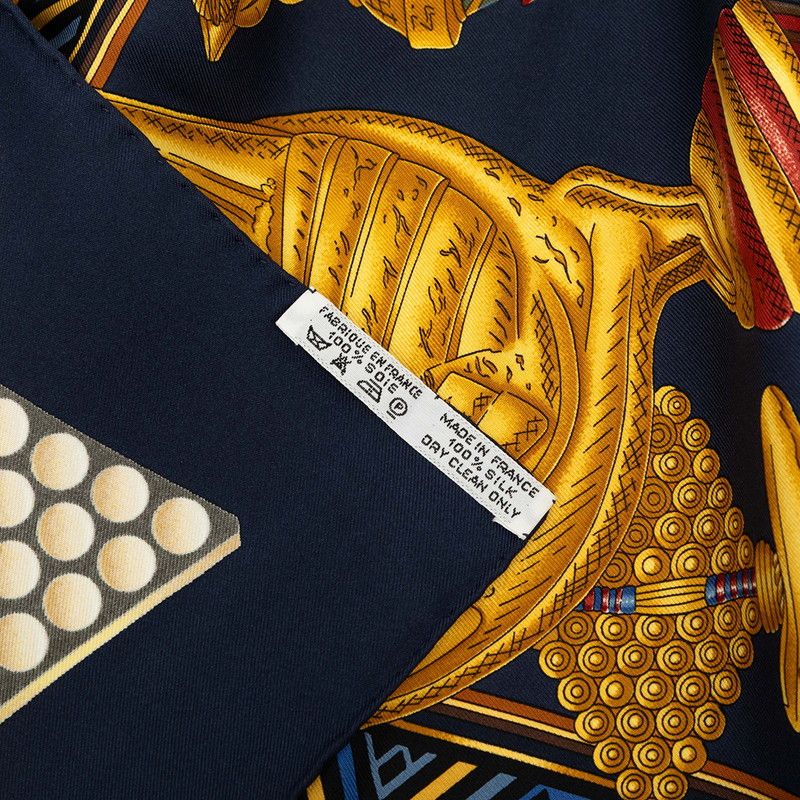 Hermes Carre 90 L'or Des Chefs Gold of the Chiefs Scarf Navy Multicolor Silk — view 7