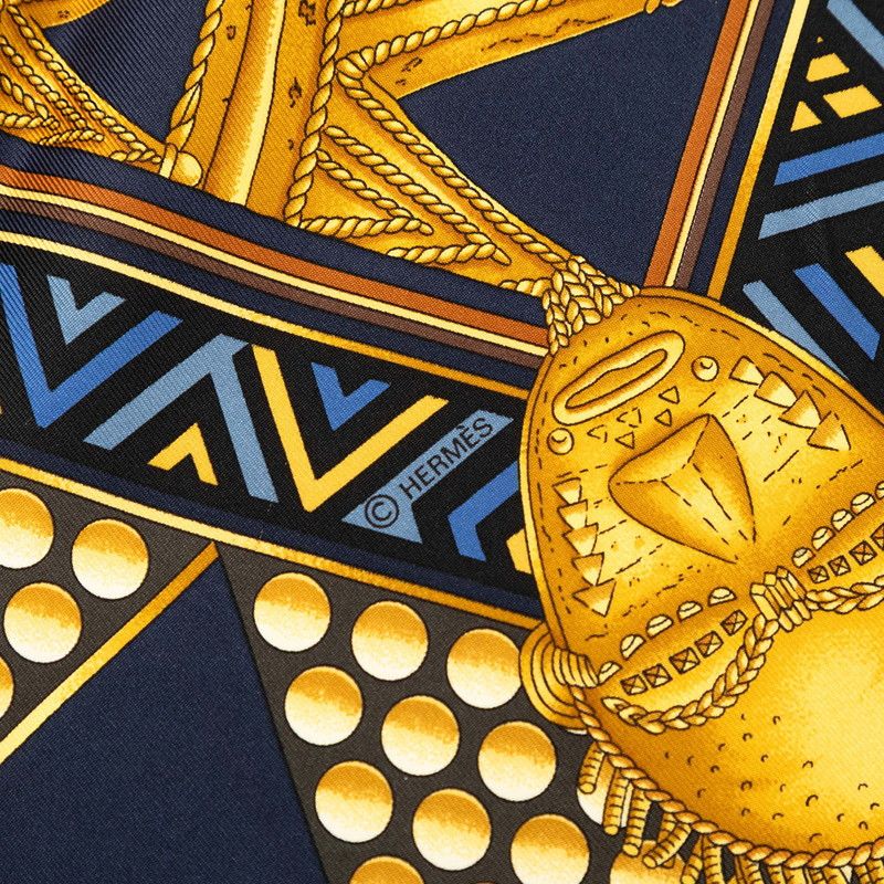 Hermes Carre 90 L'or Des Chefs Gold of the Chiefs Scarf Navy Multicolor Silk — view 4