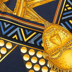 Hermes Carre 90 L'or Des Chefs Gold of the Chiefs Scarf Navy Multicolor Silk — view 4