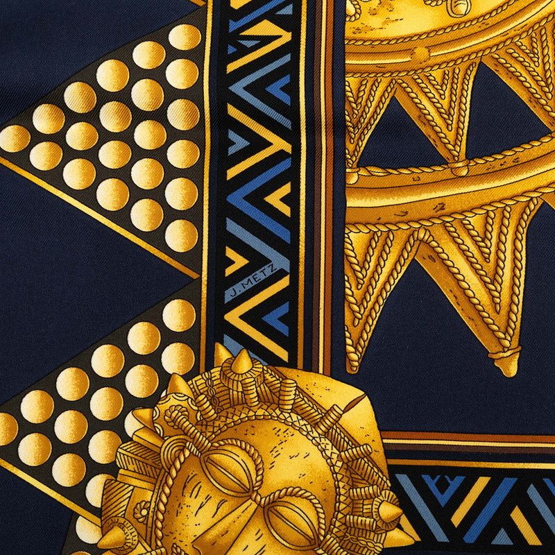Hermes Carre 90 L'or Des Chefs Gold of the Chiefs Scarf Navy Multicolor Silk — view 3