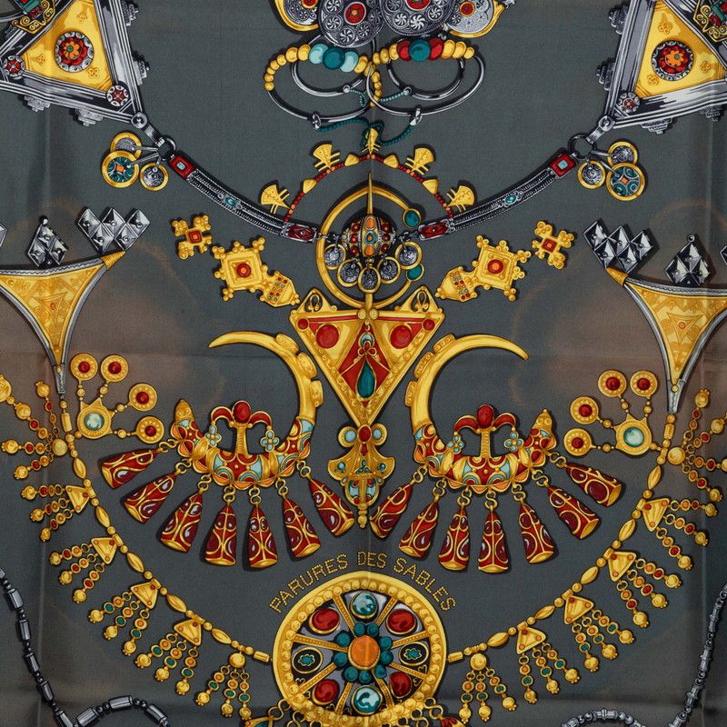 Hermes Carre 90 Parures Des Sables Desert Scarf Large Gray Multicolor Silk — view 2