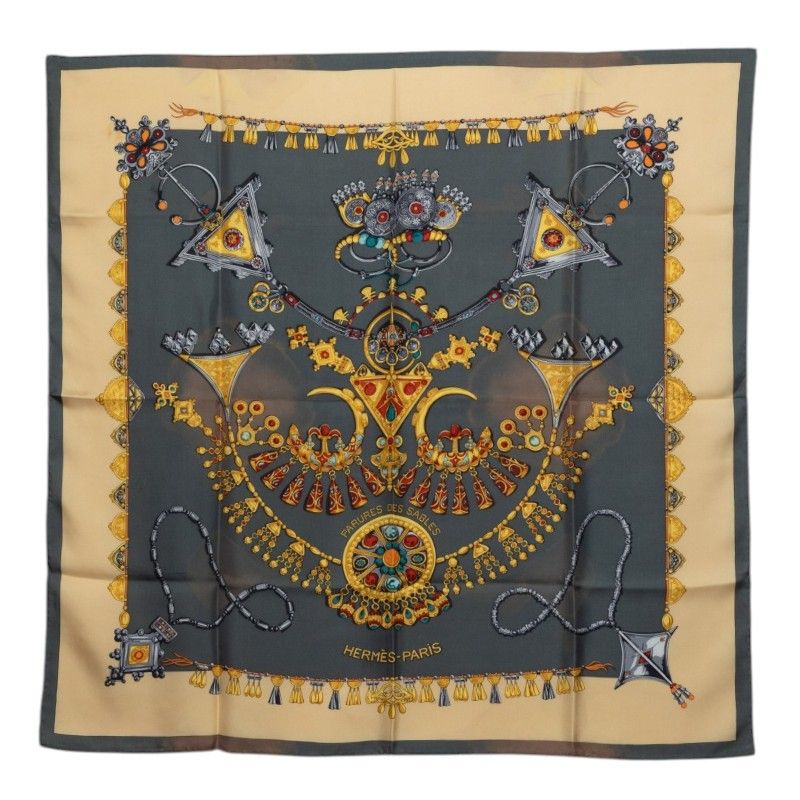 Hermes Carre 90 Parures Des Sables Desert Scarf Large Gray Multicolor Silk