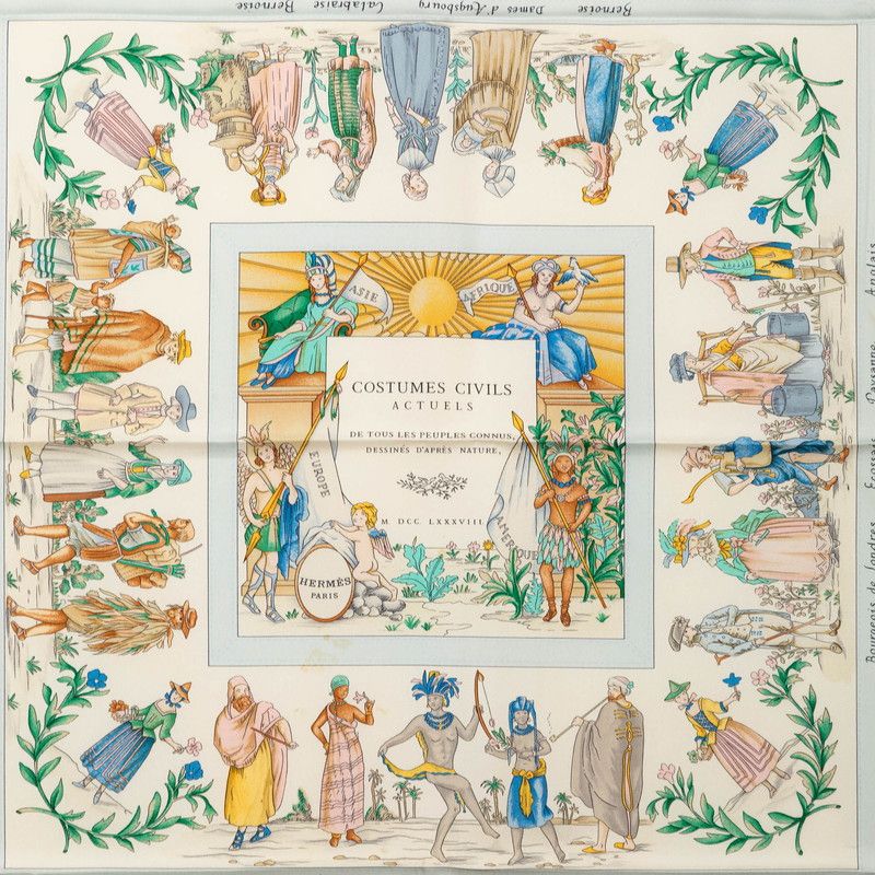 Hermes Carre 90 Costumes Civils Actuels Modern Citizen Scarf Multicolor Silk — view 2