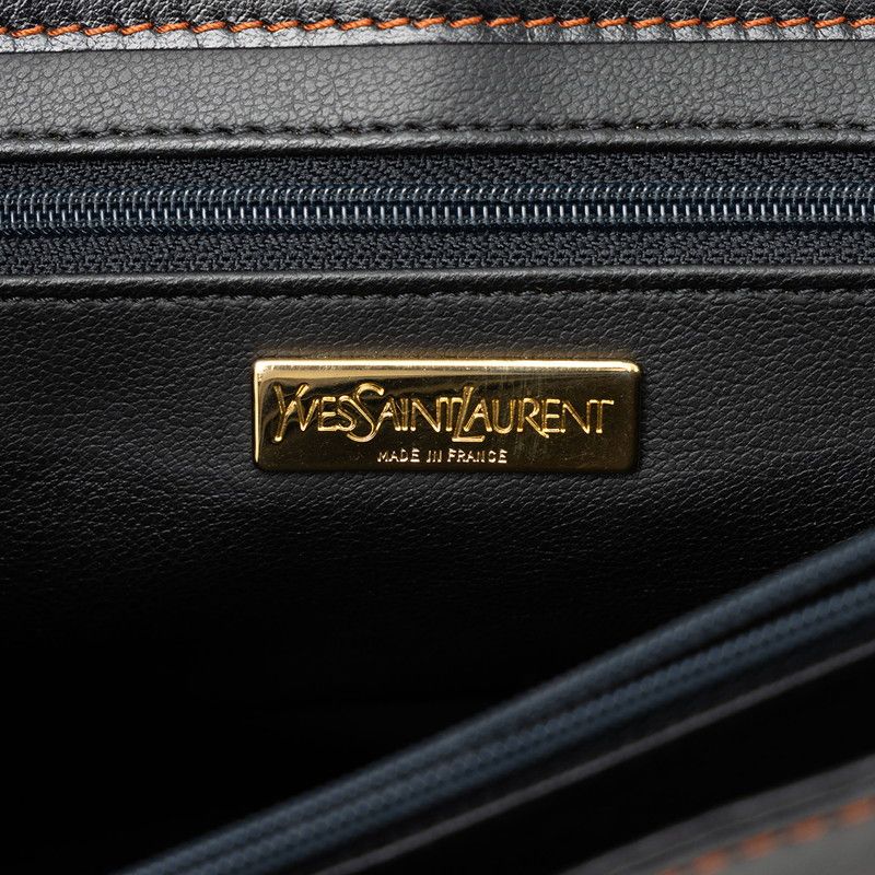 Saint Laurent Vintage Cut Crossbody Shoulder Bag Black Brown Leather — view 5