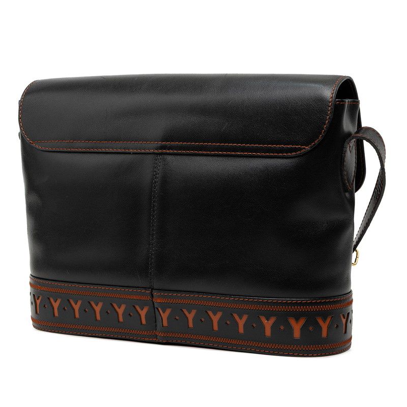 Saint Laurent Vintage Cut Crossbody Shoulder Bag Black Brown Leather — view 2