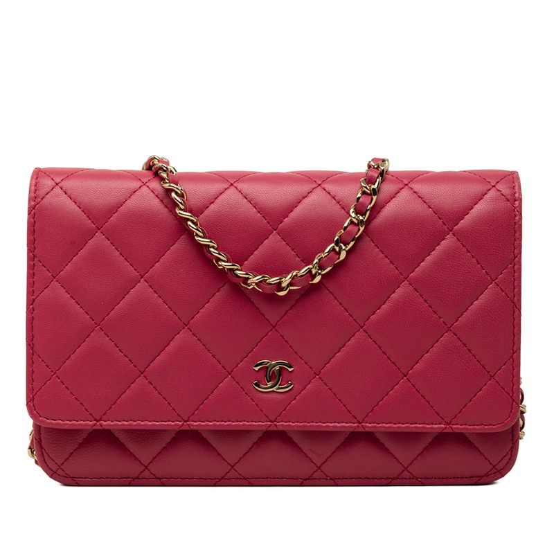 Chanel Quilted CC Logo Crossbody Chain Wallet Shoulder Bag Pink Lambskin