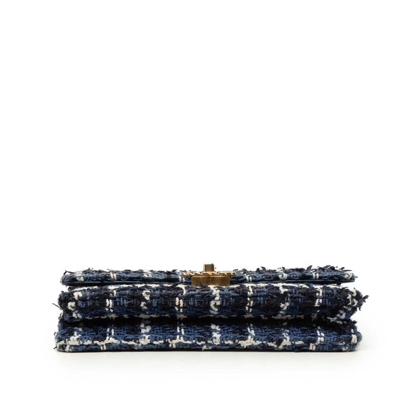 Chanel CC Logo Chanel 19 Chain Shoulder Bag Blue Multicolor Tweed Leather — view 3