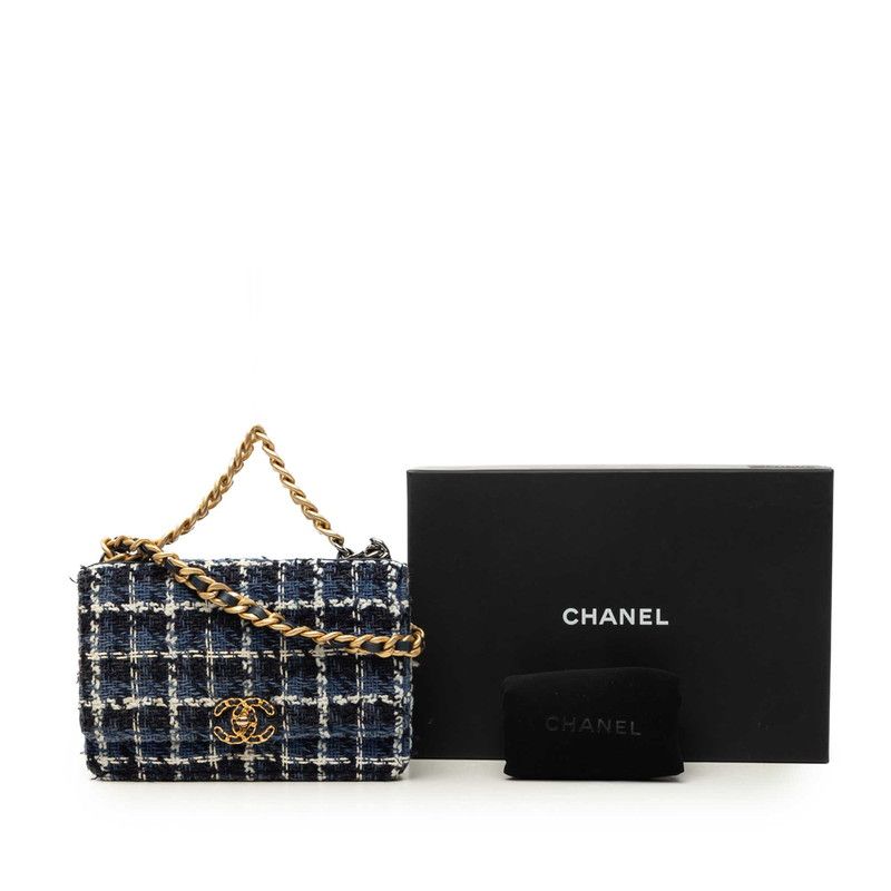 Chanel CC Logo Chanel 19 Chain Shoulder Bag Blue Multicolor Tweed Leather — view 8