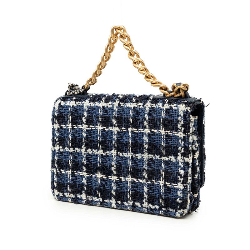 Chanel CC Logo Chanel 19 Chain Shoulder Bag Blue Multicolor Tweed Leather — view 2