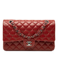 Chanel Quilted CC Logo Double Flap Chain Shoulder Bag Wine Red Silver Lambskin