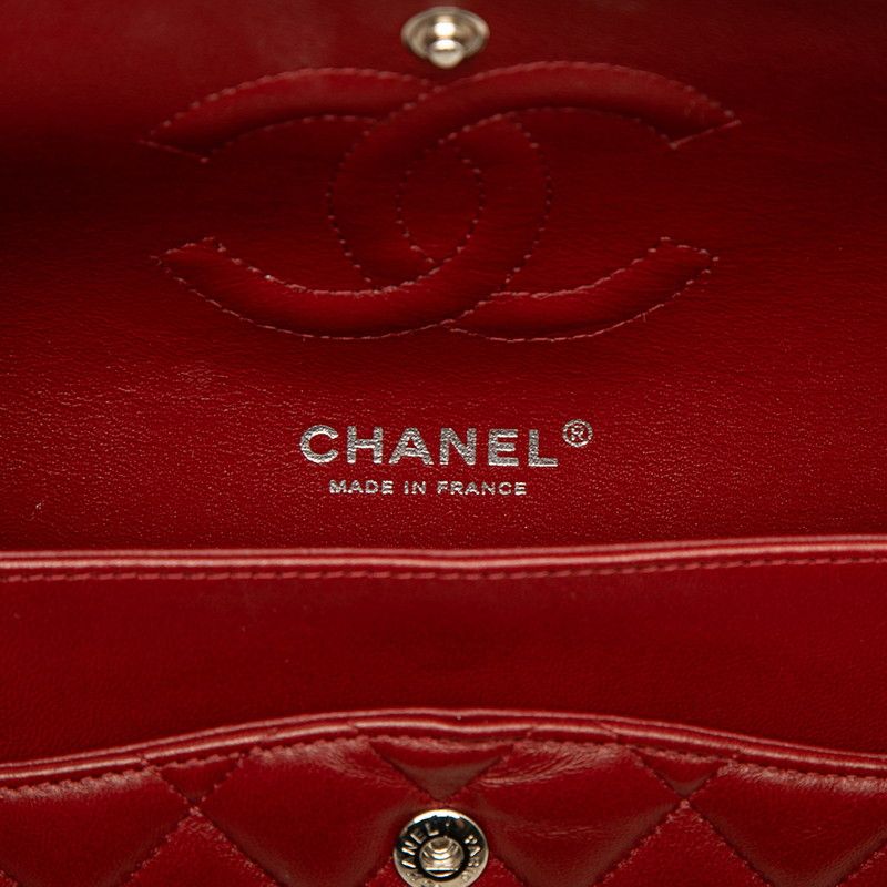 Chanel Quilted CC Logo Double Flap Chain Shoulder Bag Wine Red Silver Lambskin — view 5