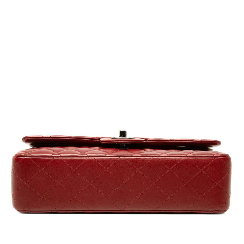 Chanel Quilted CC Logo Double Flap Chain Shoulder Bag Wine Red Silver Lambskin — view 3
