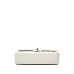 Chanel Quilted CC Logo Double Flap Chain Shoulder Bag White Silver Caviar — view 3