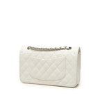 Chanel Quilted CC Logo Double Flap Chain Shoulder Bag White Silver Caviar — view 2
