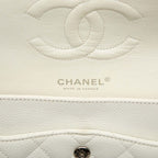 Chanel Quilted CC Logo Double Flap Chain Shoulder Bag White Silver Caviar — view 5