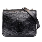 Saint Laurent Cassandra Niki YSL Logo Chain Shoulder Bag Black Leather