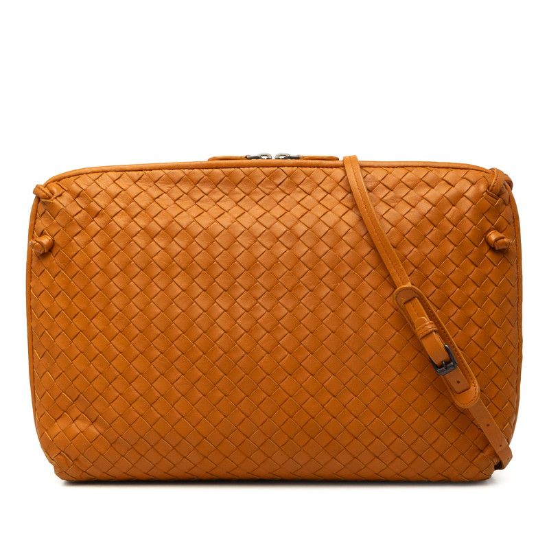 Bottega Veneta Intrecciato Crossbody Shoulder Bag Orange Leather