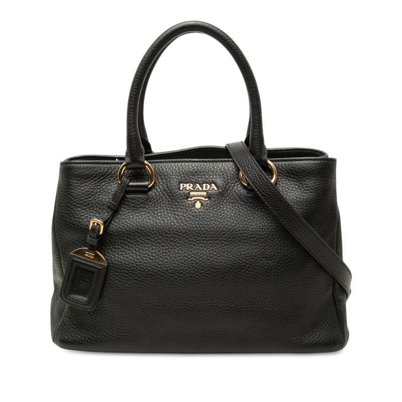 Prada Logo 2-Way Shoulder Bag Black Leather