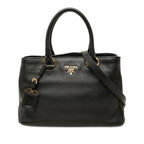 Prada Logo 2-Way Shoulder Bag Black Leather