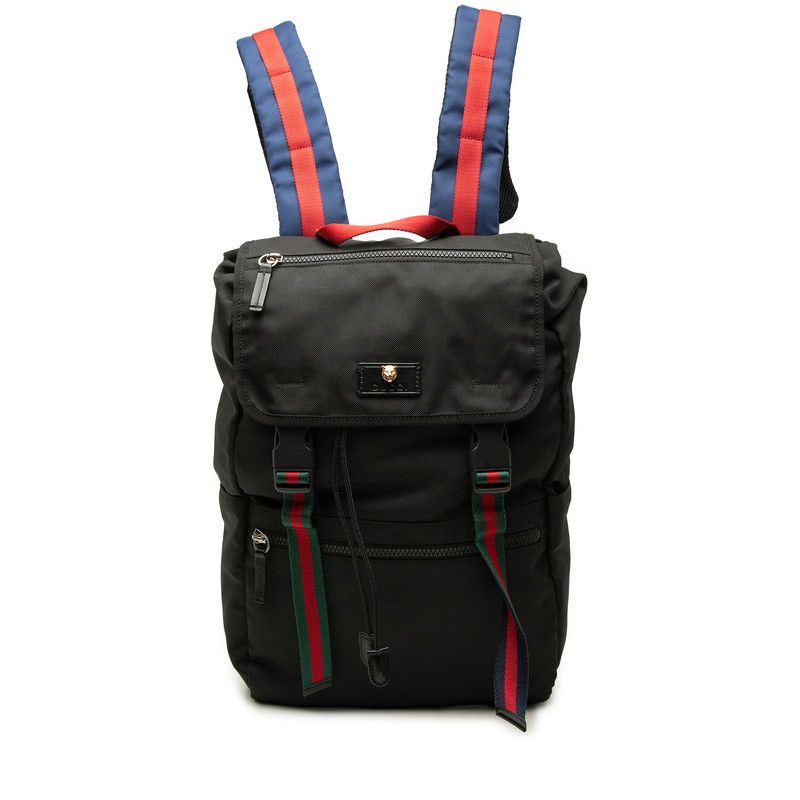 Gucci Techno Canvas Sherry Line Animalier Backpack Black Red Blue Nylon