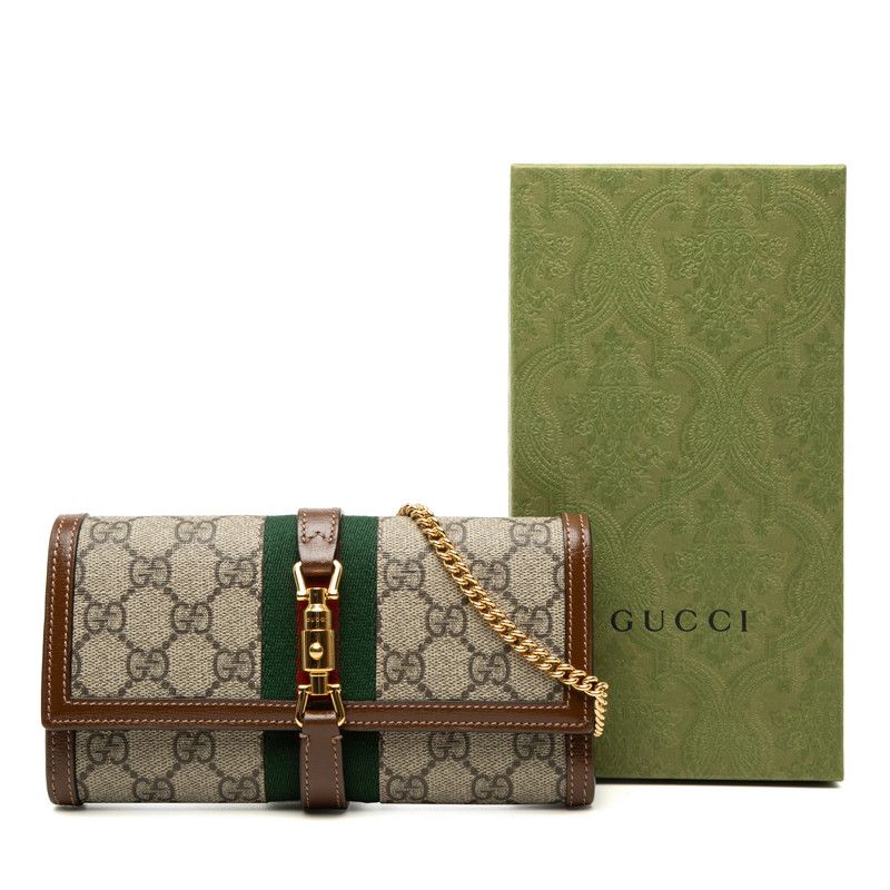 Gucci GG Supreme Jackie 1961 Chain Wallet Beige Brown Leather Shoulder Bag — view 7