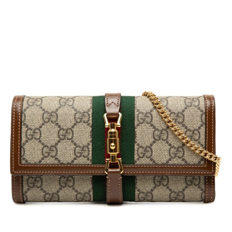 Gucci GG Supreme Jackie 1961 Chain Wallet Beige Brown Leather Shoulder Bag