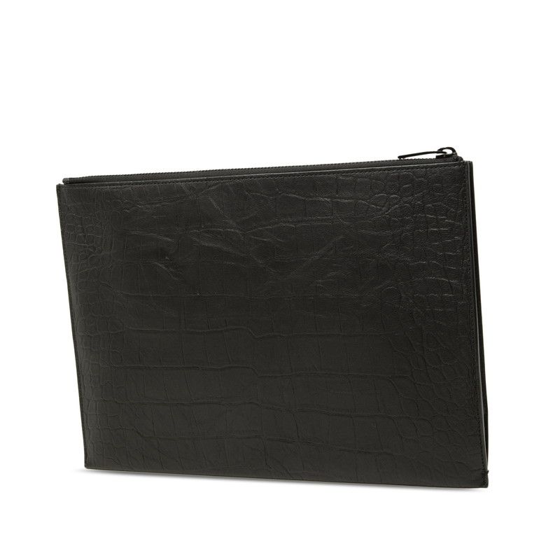 Saint Laurent YSL Logo Embossed Clutch Black Leather — view 2