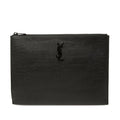 Saint Laurent YSL Logo Embossed Clutch Black Leather
