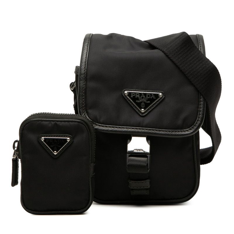 Prada Crossbody Shoulder Bag Black Nylon Leather — view 6