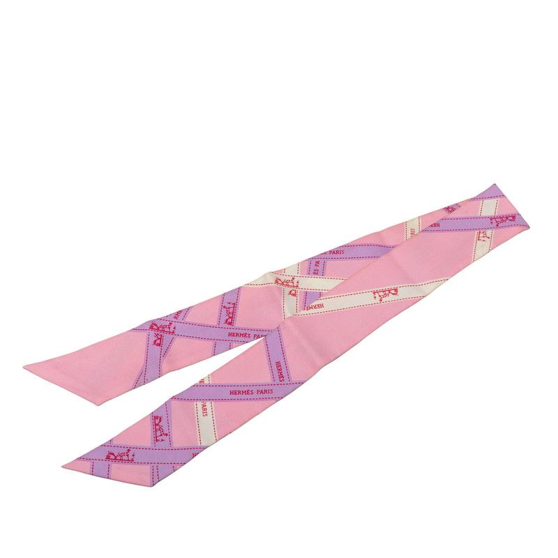 Hermes Twilly Bolduc Scarf Pink Multicolor Silk