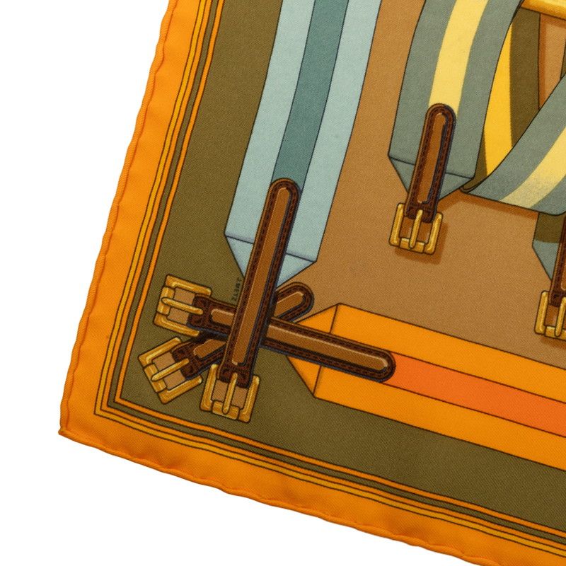 Hermes Petit Carre 42 les Sangle Scarf Yellow Silk — view 6