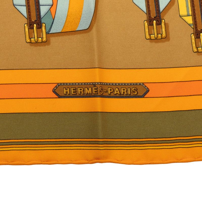 Hermes Petit Carre 42 les Sangle Scarf Yellow Silk — view 5