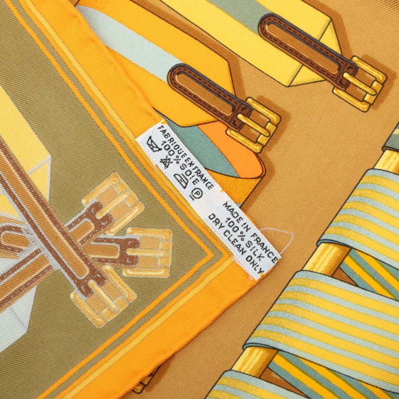 Hermes Petit Carre 42 les Sangle Scarf Yellow Silk — view 7