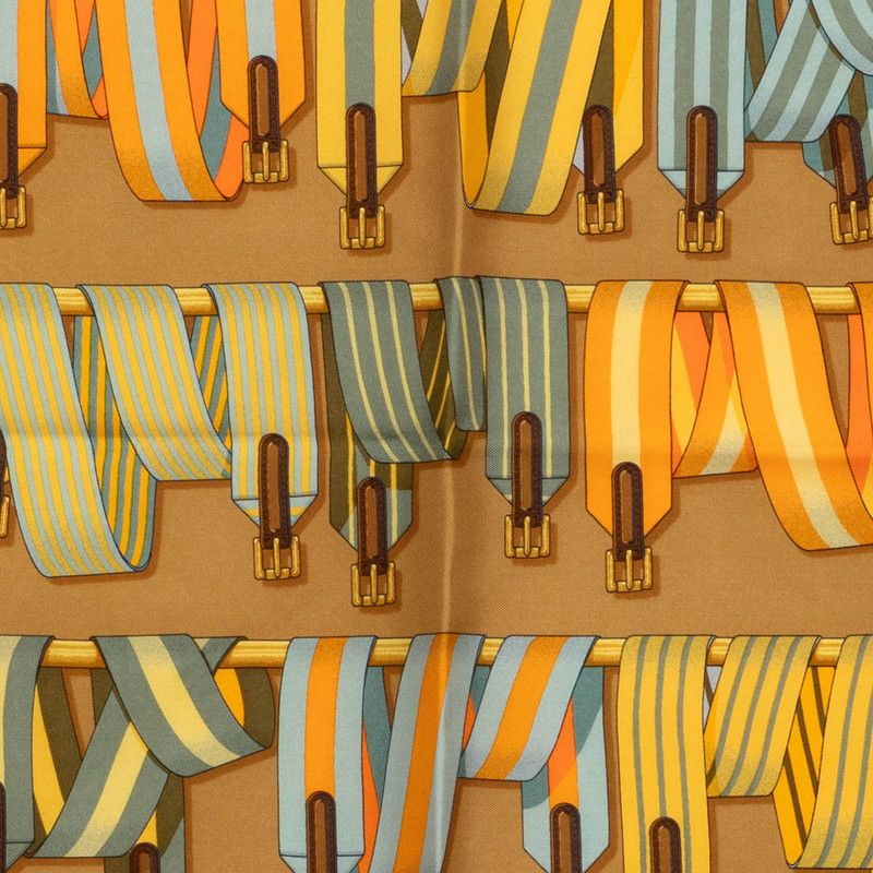 Hermes Petit Carre 42 les Sangle Scarf Yellow Silk — view 2