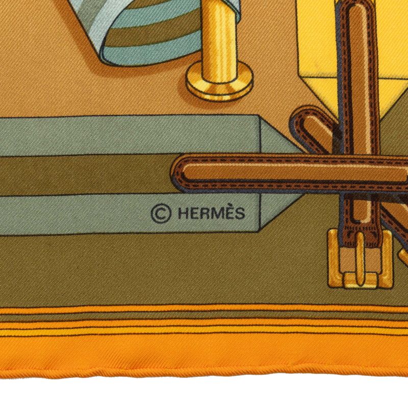 Hermes Petit Carre 42 les Sangle Scarf Yellow Silk — view 4