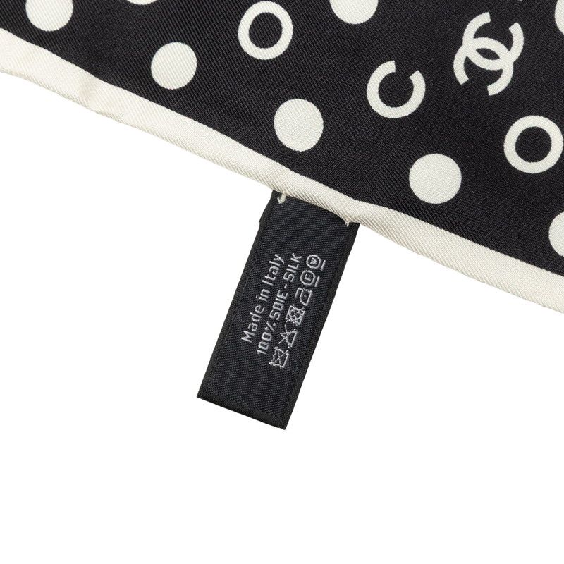 Chanel CC Logo Polka Dot Scarf Black White Silk — view 4