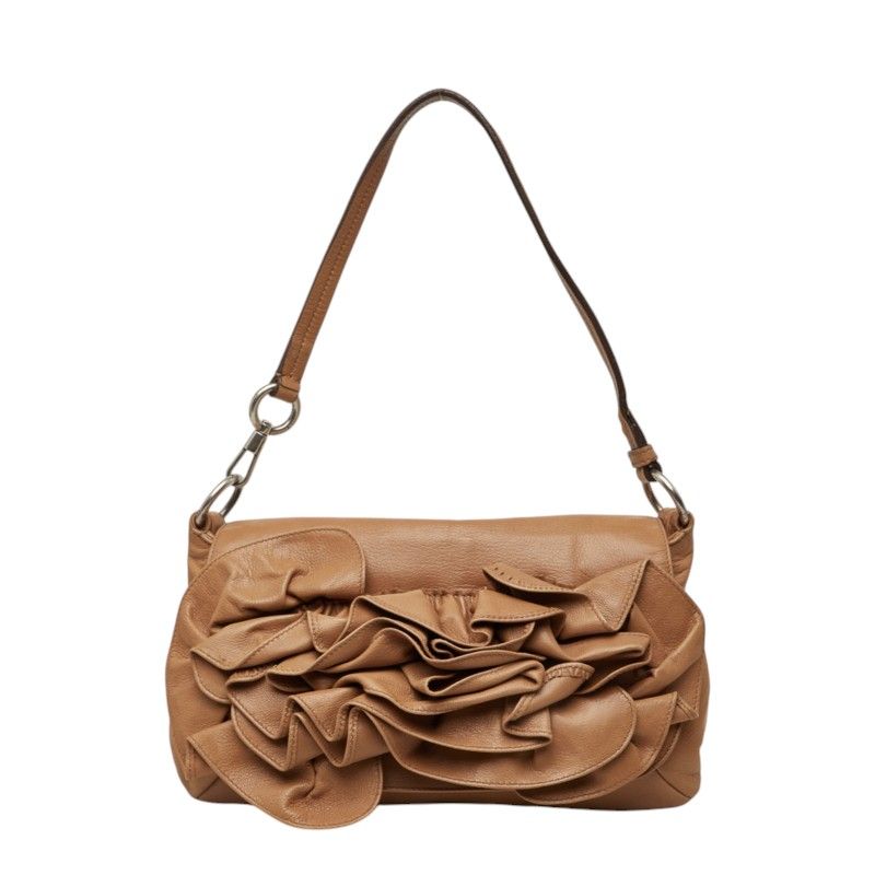 Saint Laurent Nadja Rose Flower Flap Shoulder Bag Beige Leather