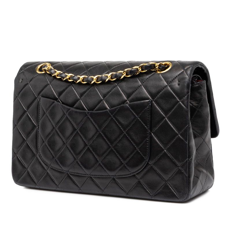 Chanel Quilted 25 CC Logo Double Flap Shoulder Bag Black Gold Lambskin — view 2